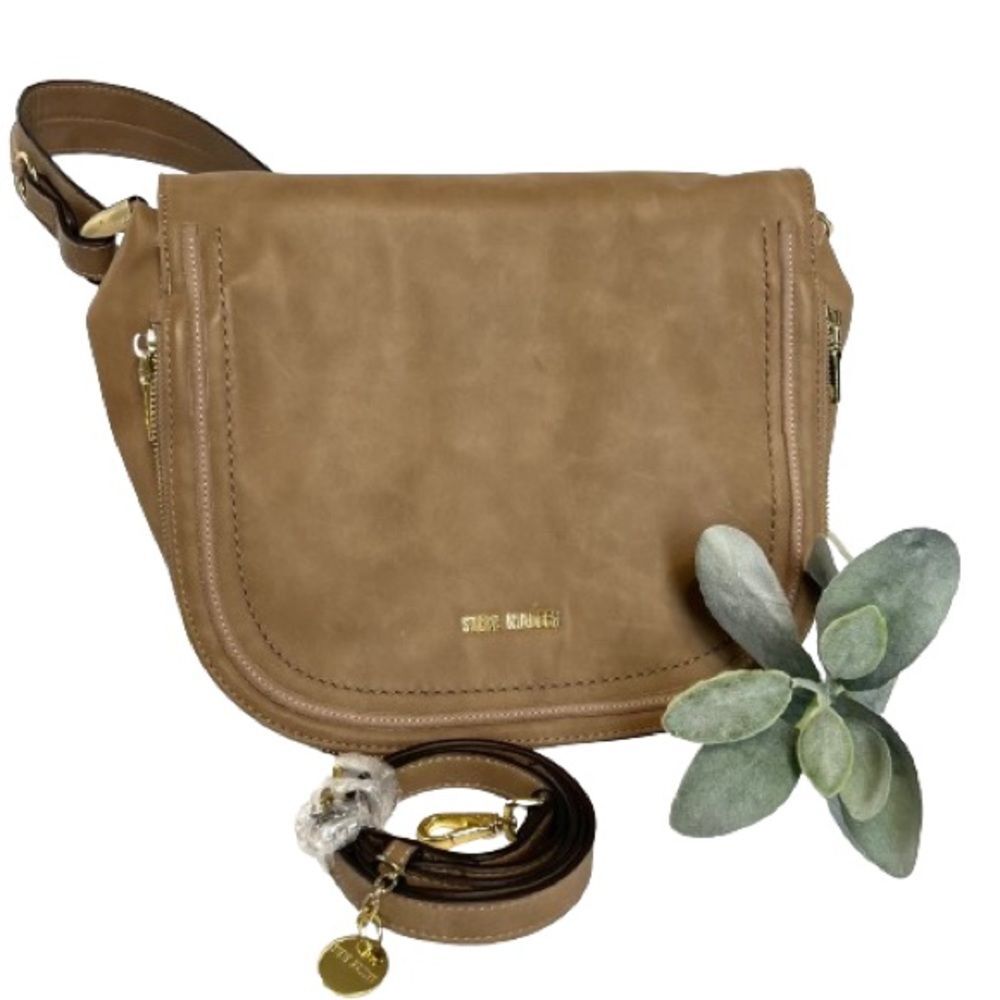 Steve Madden Vegan Flap Messenger Crossover Mocha Tan Shoulder Bag Purse - Picture 1 of 16